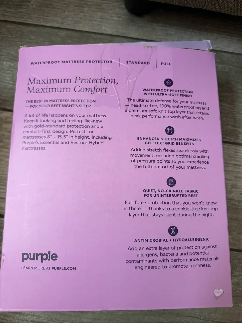 NIB Purple Waterproof Mattress Protector – Full, Gold-Standard Protection